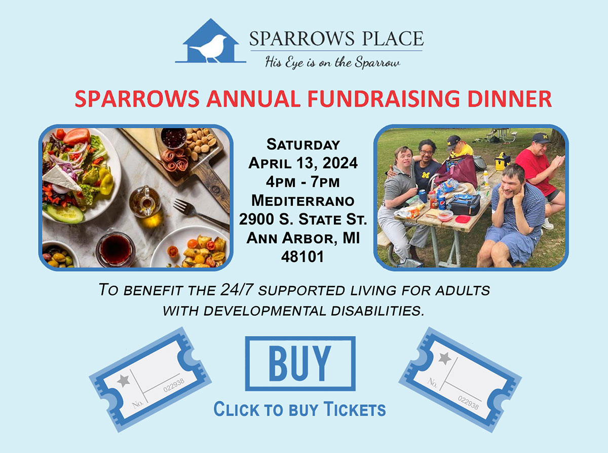 Sparrows Annual Fundraising Dinner Saturday April 13, 2024 4-7PM at Mediterrano in Ann Arbor